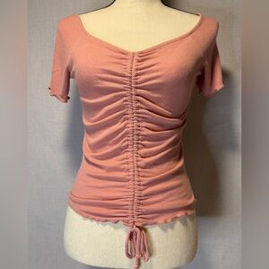 Super Cute Blush Colored Short Sleeve Top, Size Large, Crop Top